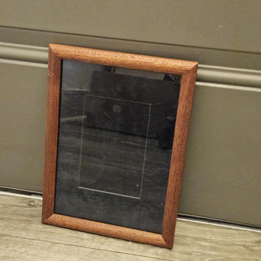 Vintage wooden picture frame with glass insert and felt black backing